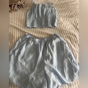 Light Blue High-Waist Pull-On Women’s Shorts and matching top